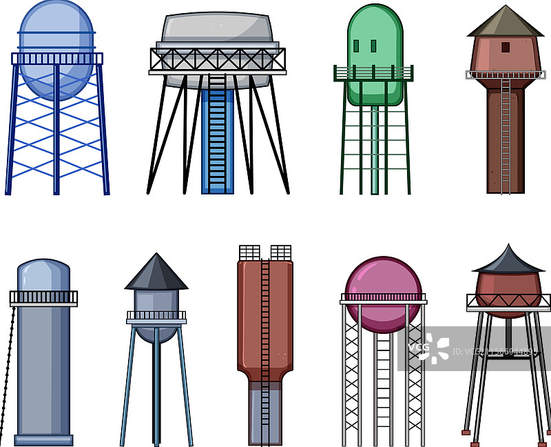 卡通水塔套装图片素材