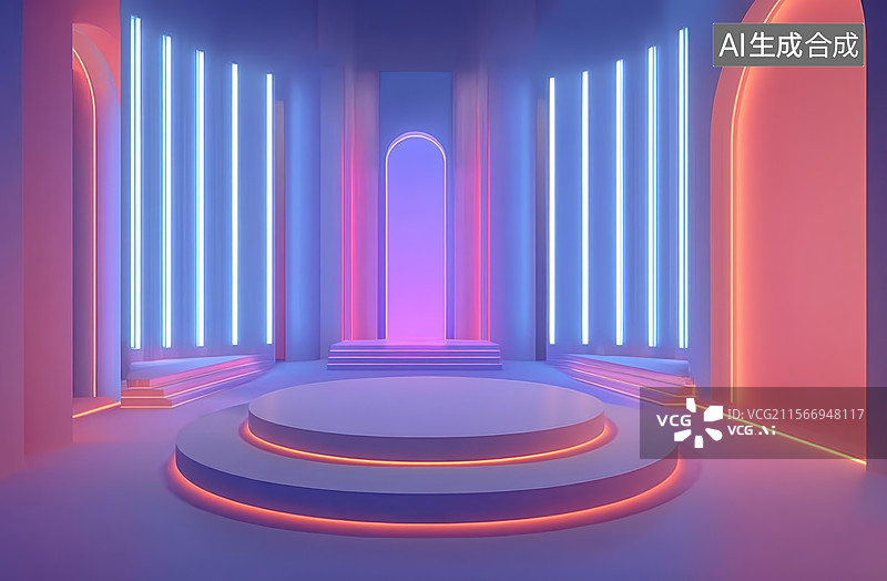 【AI数字艺术】霓虹灯照亮的未来主义舞台图片素材