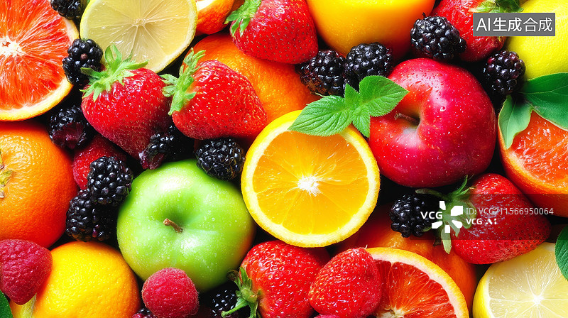 【AI数字艺术】各种新鲜水果的多彩组合图片素材
