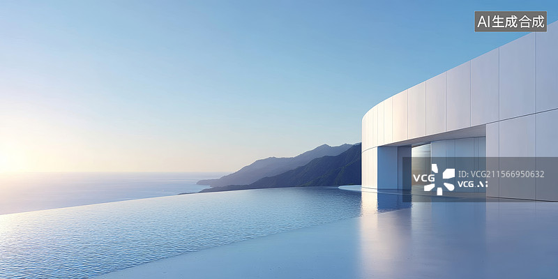 【AI数字艺术】现代建筑与无边泳池图片素材
