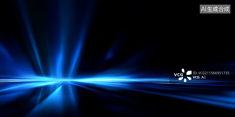 【AI数字艺术】蓝色光线在黑暗背景中的抽象表现图片素材