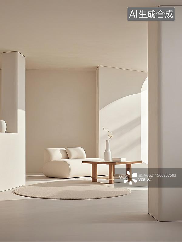【AI数字艺术】沙发，沙发区，家居，家具，白色，极简，室内设计，样板房图片素材