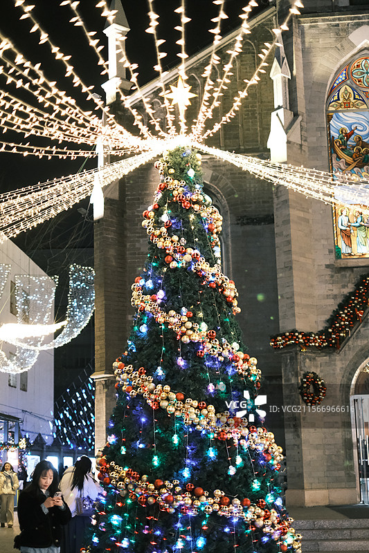 北京西直门教堂圣诞树图片素材
