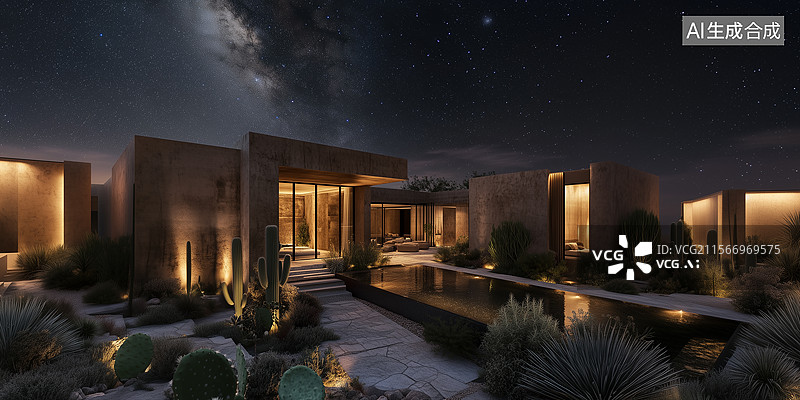 【AI数字艺术】沙漠中的奢华度假庄园图片素材