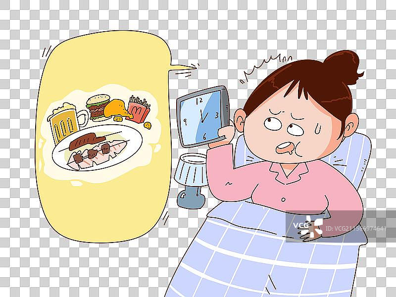 手拿闹钟考虑吃不吃夜宵的女孩图片素材