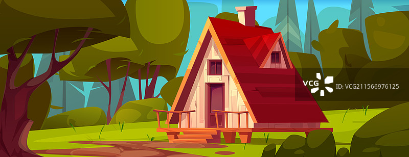 夏季森林中的木屋图片素材
