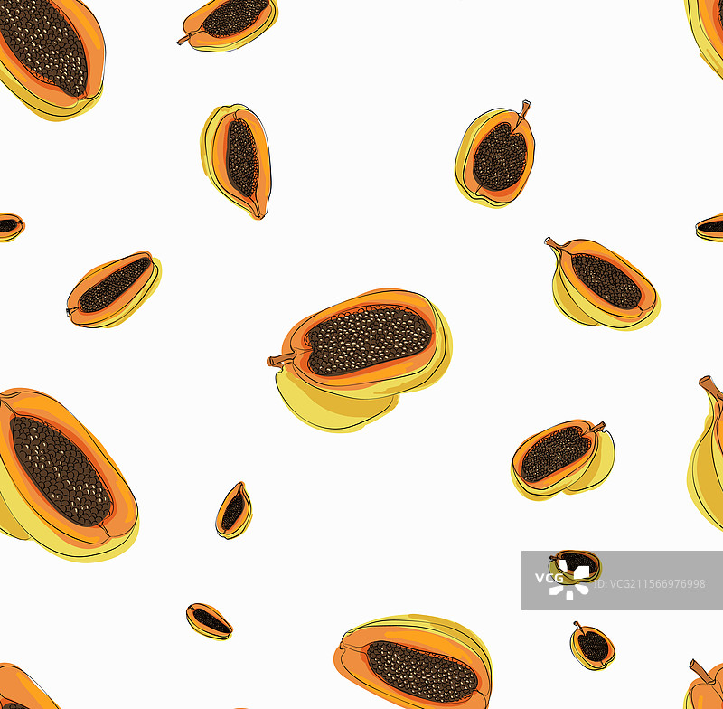 木瓜无缝图案水果彩色背景图片素材