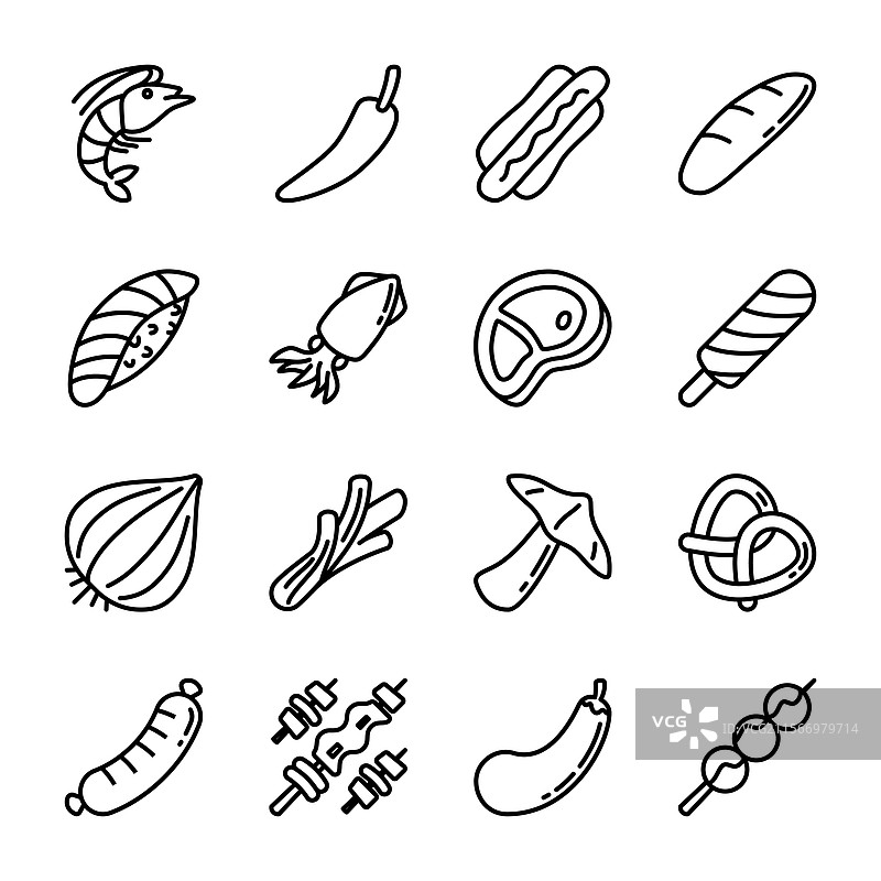美味可口食物的线条风格图标包图片素材