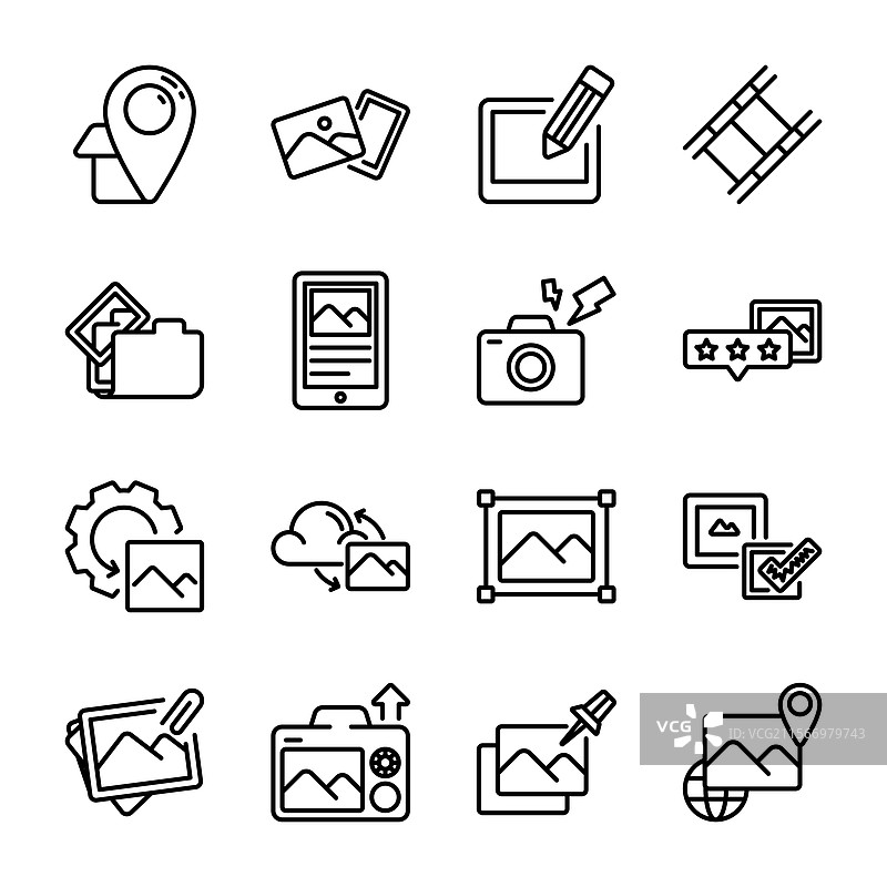 照片和编辑工具的线条风格图标包图片素材