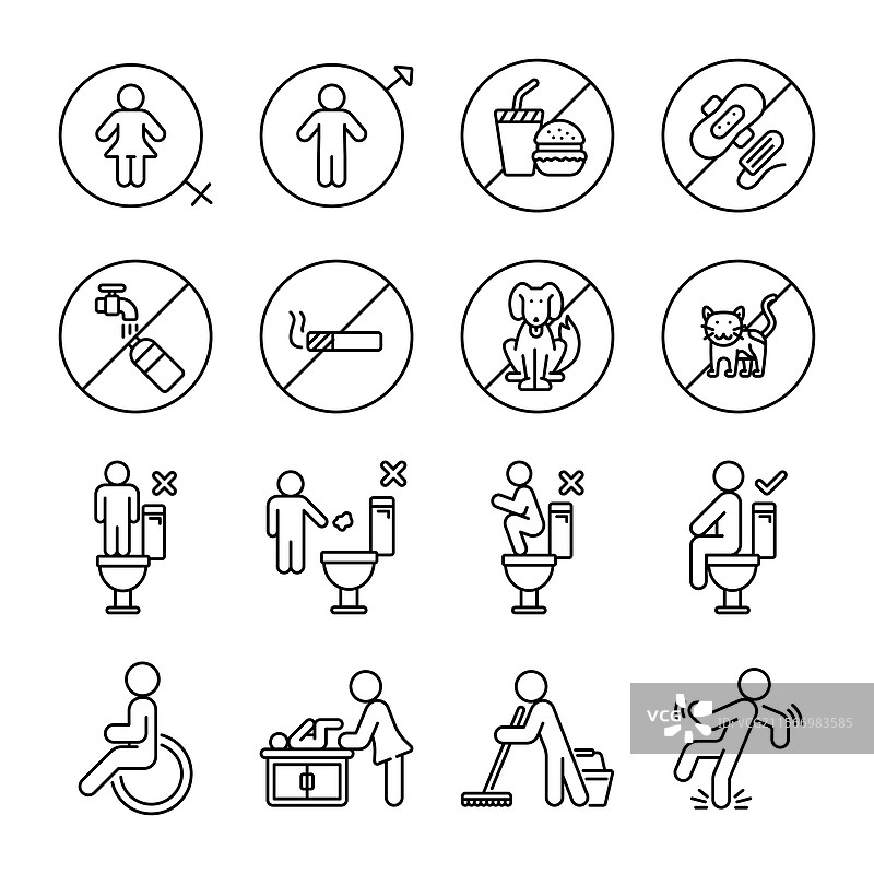 浴室和卫生间的线条风格图标包图片素材