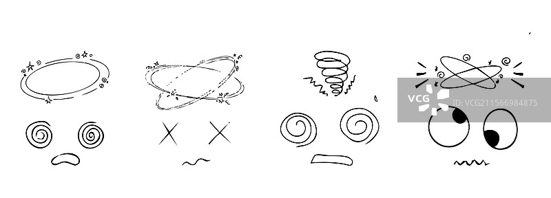 头晕效果的头痛生病涂鸦漫画图片素材