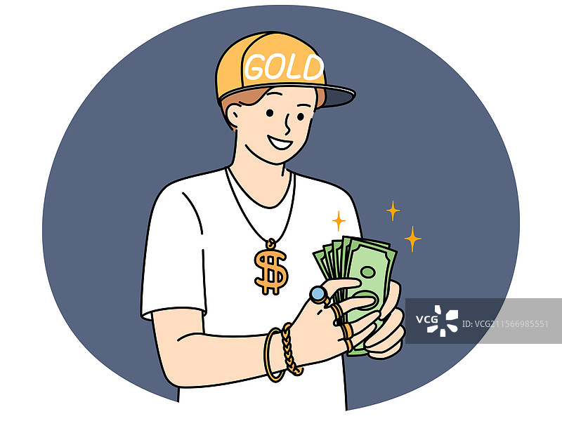 成功的男性说唱歌手手握钞票图片素材