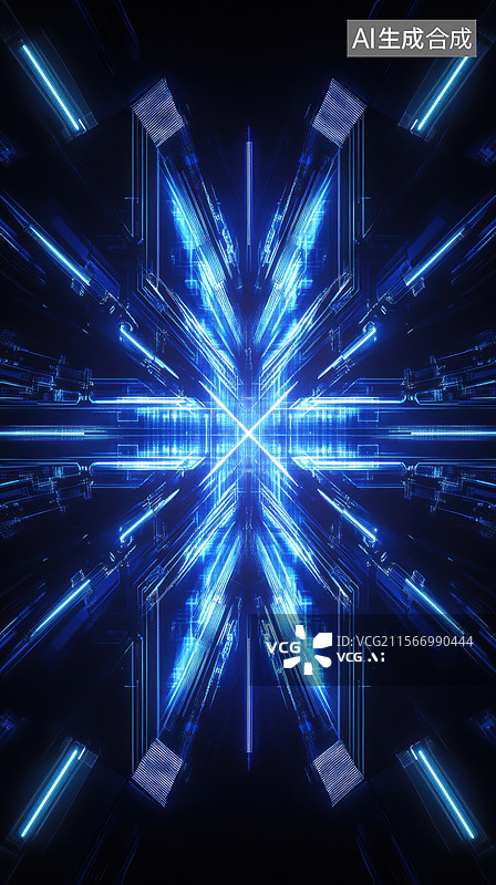 【AI数字艺术】蓝色发光的电路板图案图片素材