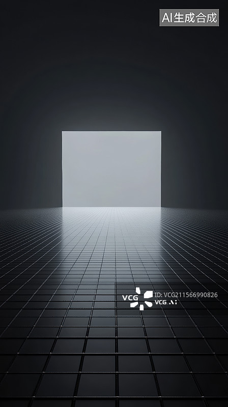 【AI数字艺术】黑暗房间中的发光方形光源图片素材
