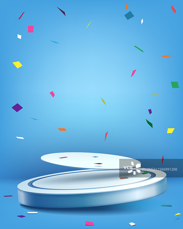 蓝色背景上的3D产品展示台图片素材