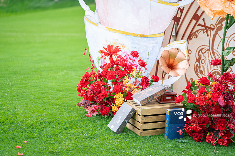 社区草地上喜庆西式婚礼现场图片素材