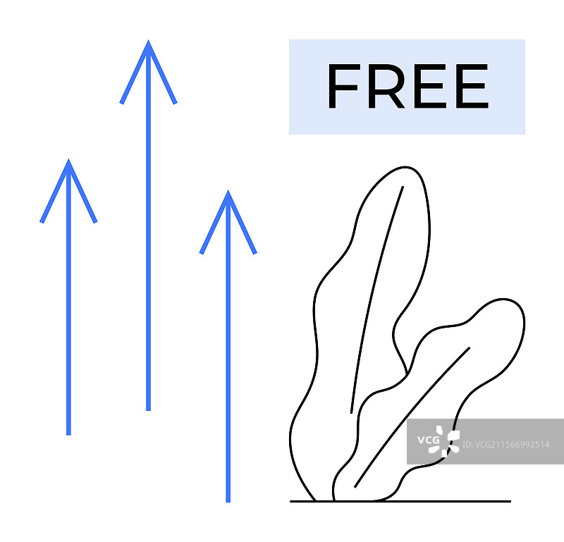 蓝色箭头指向上方，配有粗体自由文本图片素材