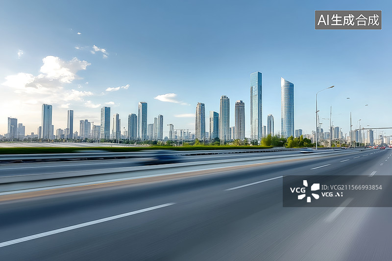 【AI数字艺术】城市高速公路与现代建筑群图片素材