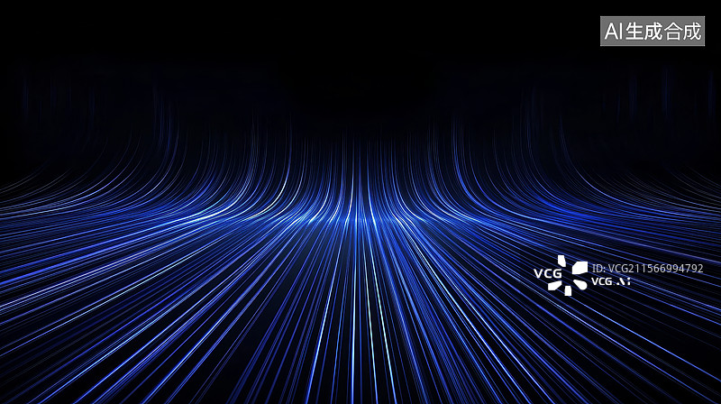 【AI数字艺术】蓝色光线在黑暗背景中的扩散图片素材