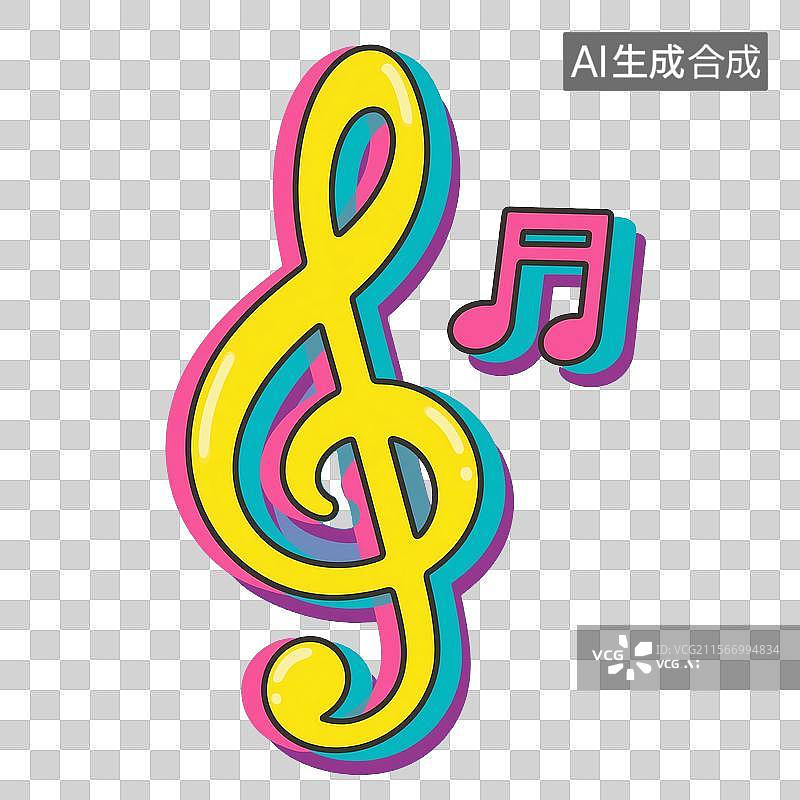 【AI数字艺术】多巴胺色彩的卡通音符插画图片素材