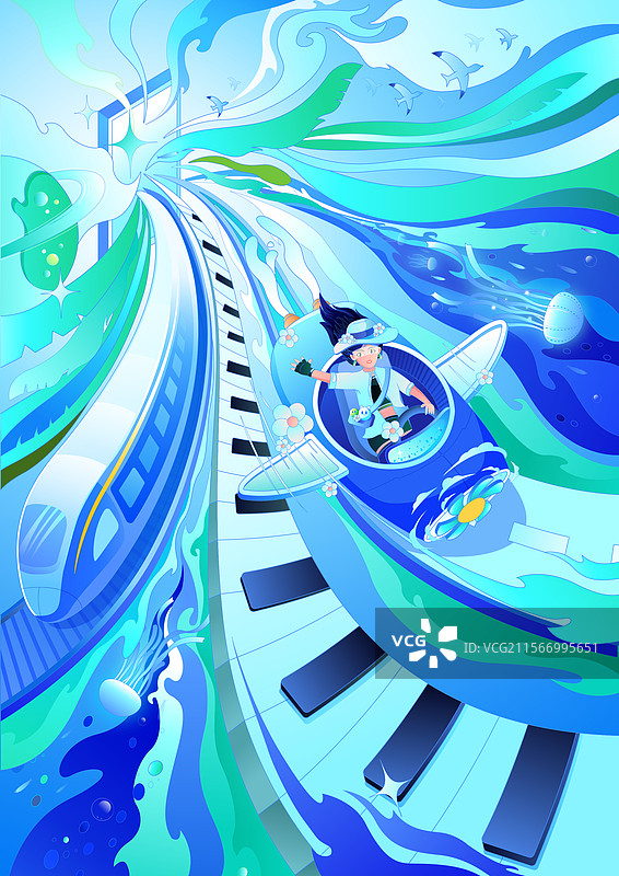 蓝紫色开着汽车去旅行手绘插画图片素材