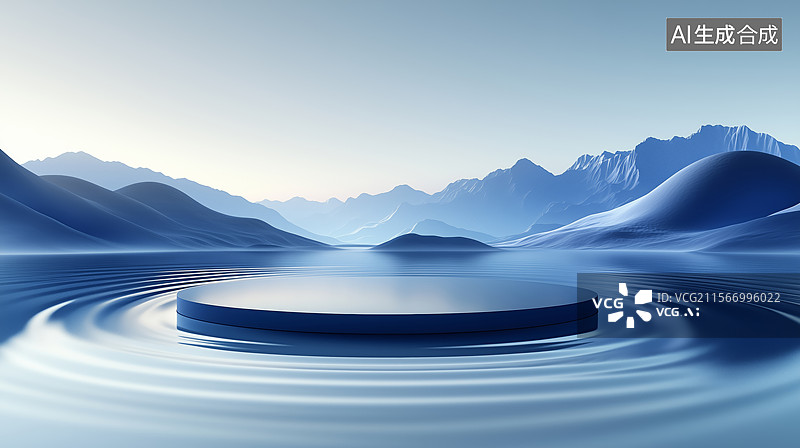 【AI数字艺术】水面舞台的宁静之境图片素材