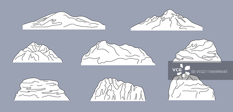 黑白色的山脉和岩石组合图片素材