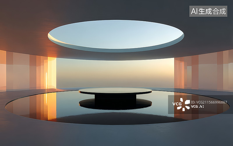 【AI数字艺术】圆形天窗下的平台图片素材