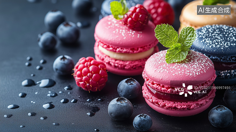 【AI数字艺术】马卡龙法式小圆饼图片素材