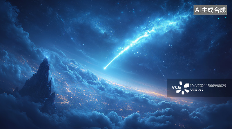 【AI数字艺术】星空下的山脉夜景图片素材