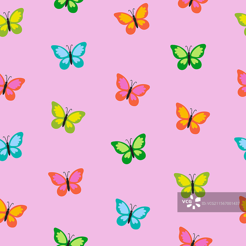 夏季无缝图案，色彩斑斓的蝴蝶图片素材