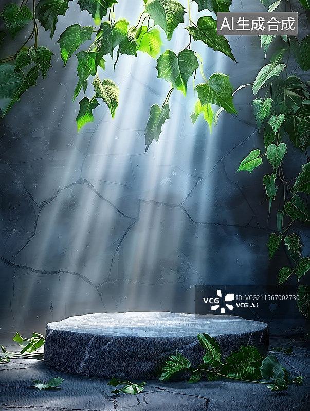 【AI数字艺术】3D渲染热带展示平台大理石基座图片素材