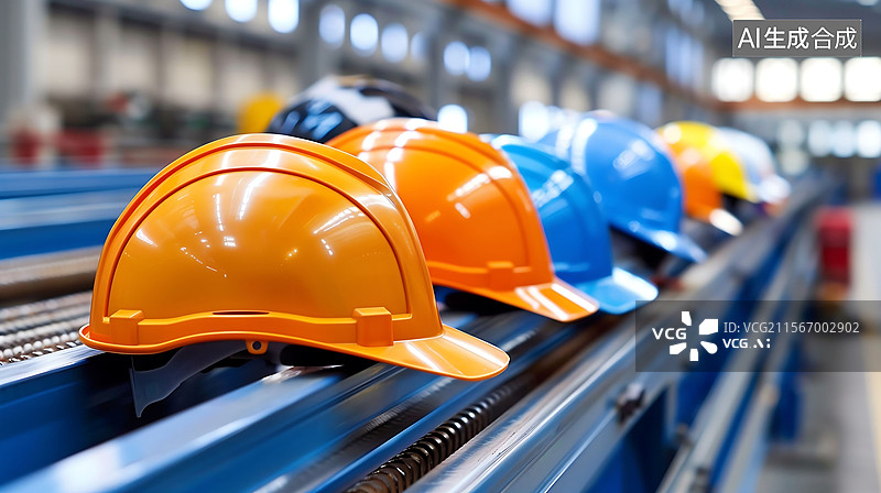 【AI数字艺术】工厂安全帽排列图片素材