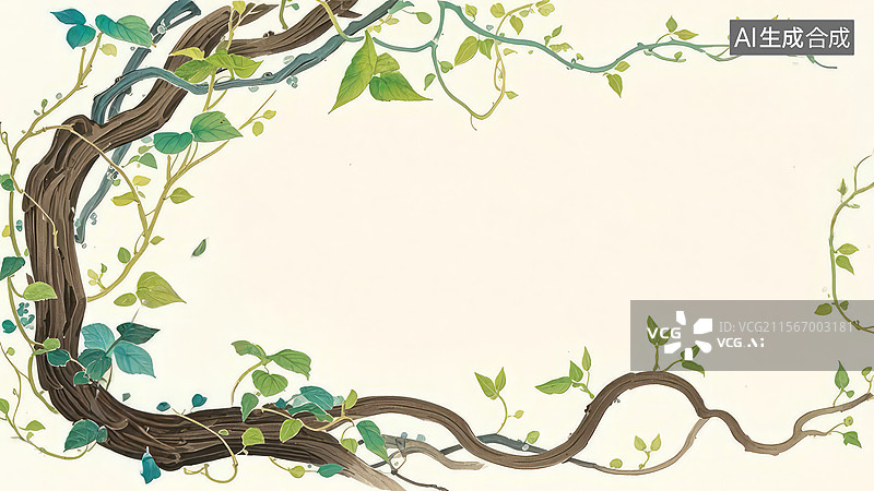 【AI数字艺术】水墨画环绕1藤蔓缠绕的树枝插图图片素材