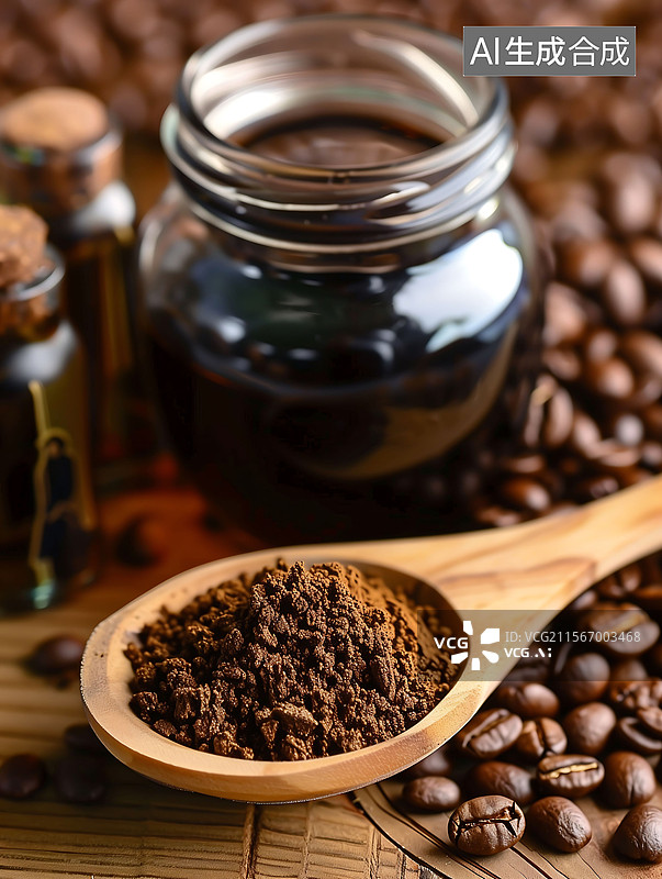 【AI数字艺术】3D渲染微缩模型坐着喝咖啡的人群与冻干咖啡图片素材