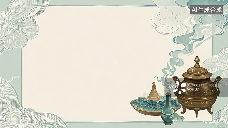 【AI数字艺术】水墨画居右1古风香炉与香薰插画图片素材