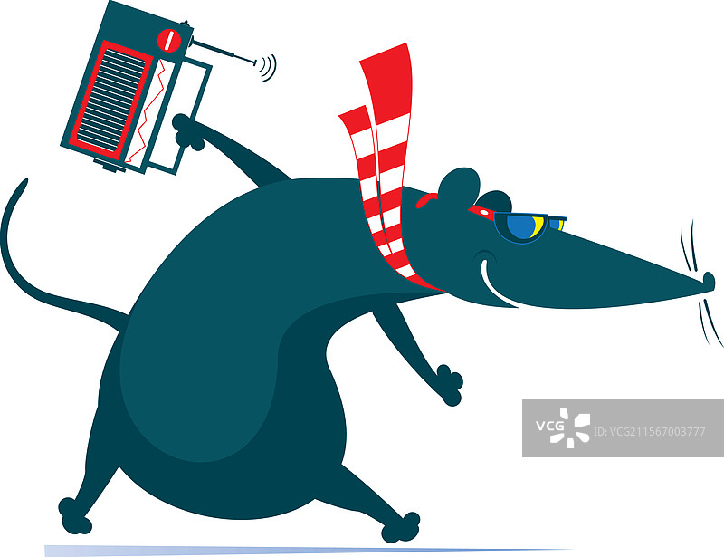 搞笑的老鼠或鼠标拿着收音机图片素材