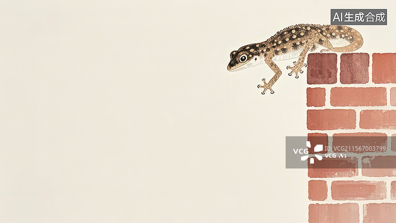 【AI数字艺术】水墨画居右1壁虎爬在砖墙上图片素材
