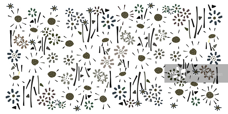 单色线条和点状花卉印花图案图片素材