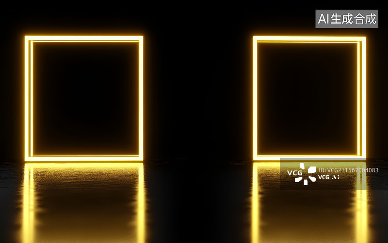 【AI数字艺术】两个发光的黄色方形框架图片素材