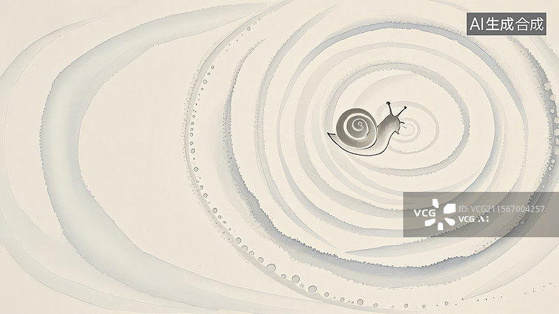【AI数字艺术】水墨画居右1蜗牛与螺旋图案图片素材