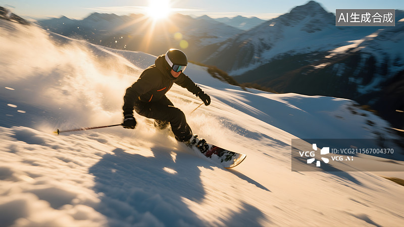 【AI数字艺术】雪山之巅的滑雪之旅图片素材