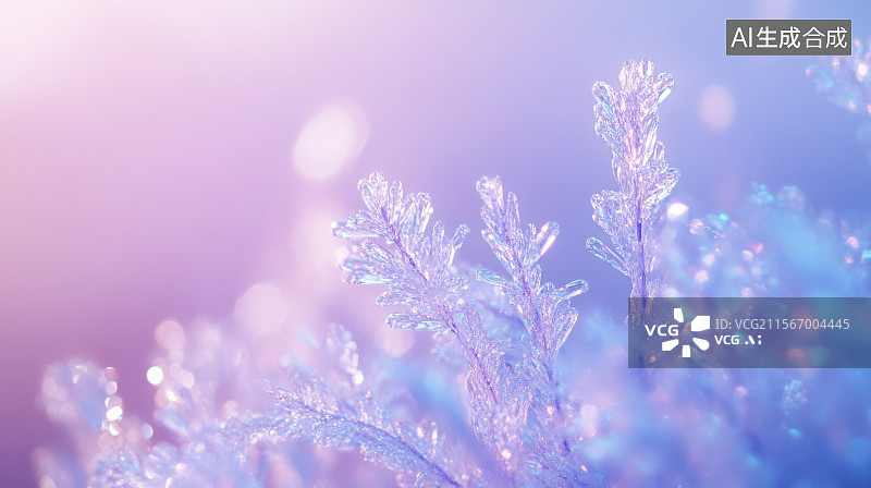 【AI数字艺术】清新治愈雾凇结冰植物特写背景图片素材