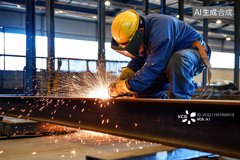【AI数字艺术】工业制造汽车电焊火花四溅工人车间图片素材