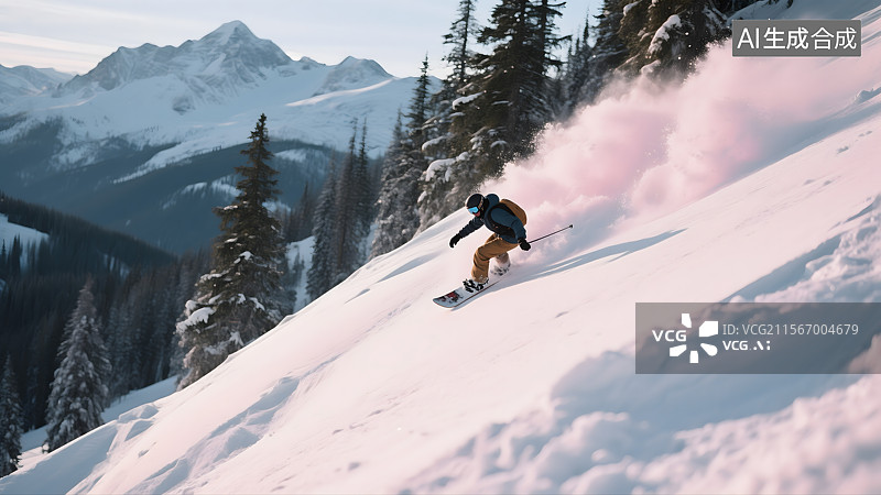 【AI数字艺术】雪山之巅的滑雪之旅图片素材