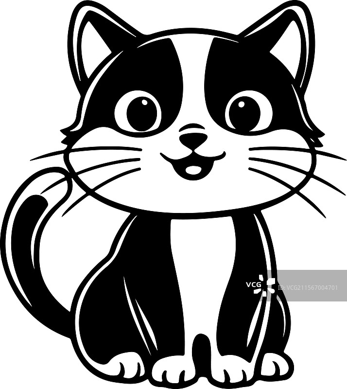 一只黑白相间的卡通猫图片素材