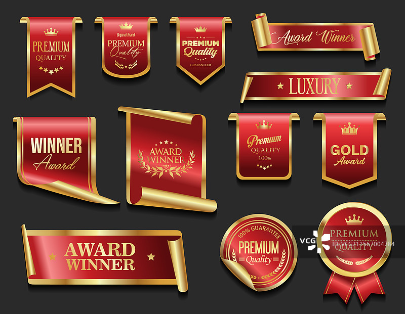 金色奢华标签和徽章，金色与红色图片素材