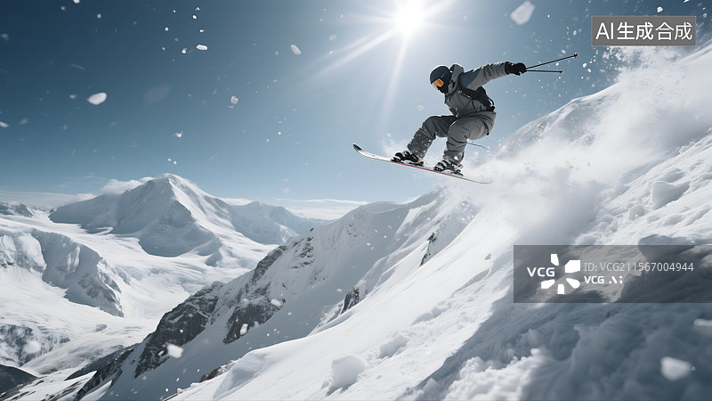 【AI数字艺术】雪山之巅的滑雪之旅图片素材