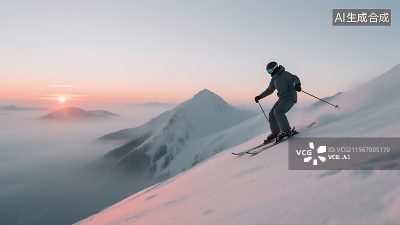 【AI数字艺术】雪山之巅的滑雪之旅图片素材