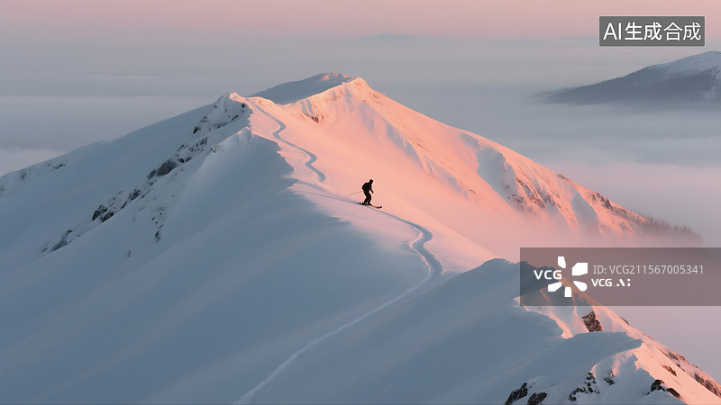 【AI数字艺术】雪山之巅的滑雪之旅图片素材